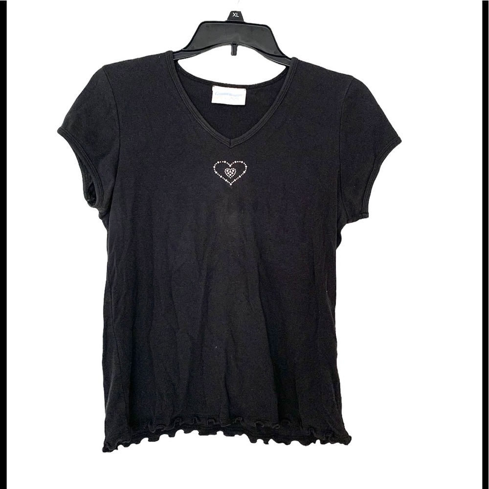 Vintage Y2K Black Tee Top T-shirt Embelished Heart